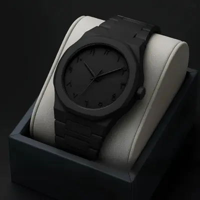 Arabic Plastic Carbon Fiber body Strap Quartz Men's Casual Watch- Black
