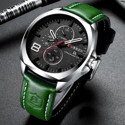 CURREN 8324 Watch Men Top Brand Luxury Quartz Men's Date Military Wrist Watches- Green Black