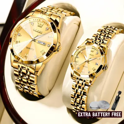 Olevs Couple 9931 Fashion Stainless Steel Analog Wrist Watch For Men- Golden