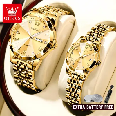 Olevs Couple 9931 Fashion Stainless Steel Analog Wrist Watch For Men- Golden