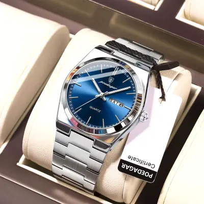 Olevs Couple 9931 Fashion Stainless Steel Analog Wrist Watch For Men- Silver Blue