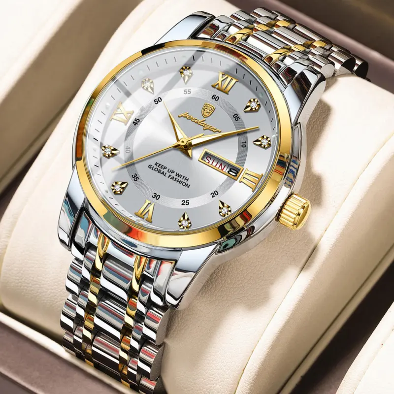 Poedagar 936 Fashion Stainless Steel Analog Wrist Watch For Men - Silver White