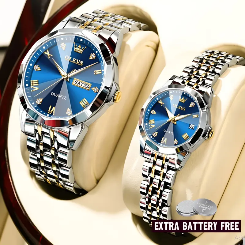 Olevs 9931 couple set luxury fashion water resistant stainless steel movement wrist watch