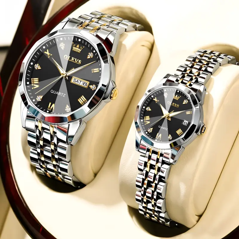 Olevs 9931 couple set luxury fashion water resistant stainless steel movement wrist watch