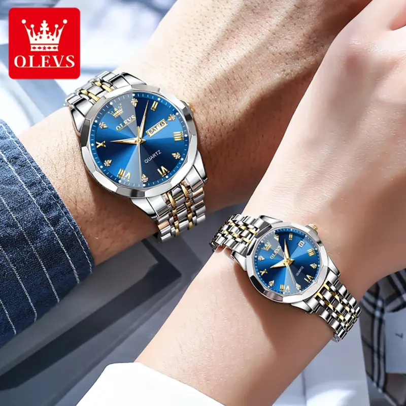 Olevs Couple 9931 Fashion Stainless Steel Analog Wrist Watch For Men